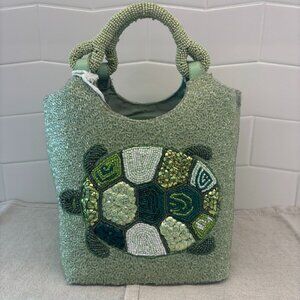 🐢STAUD Beaded Cote Bag - BABY TURTLE - Green and White 🐢